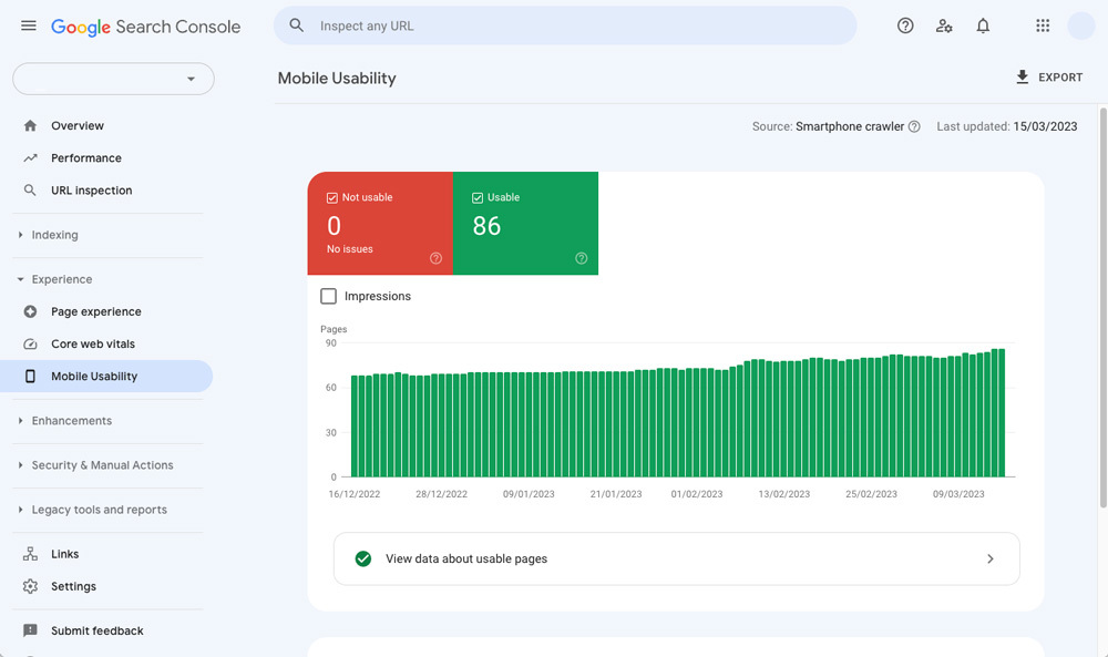 Google search console mobile usability exempel